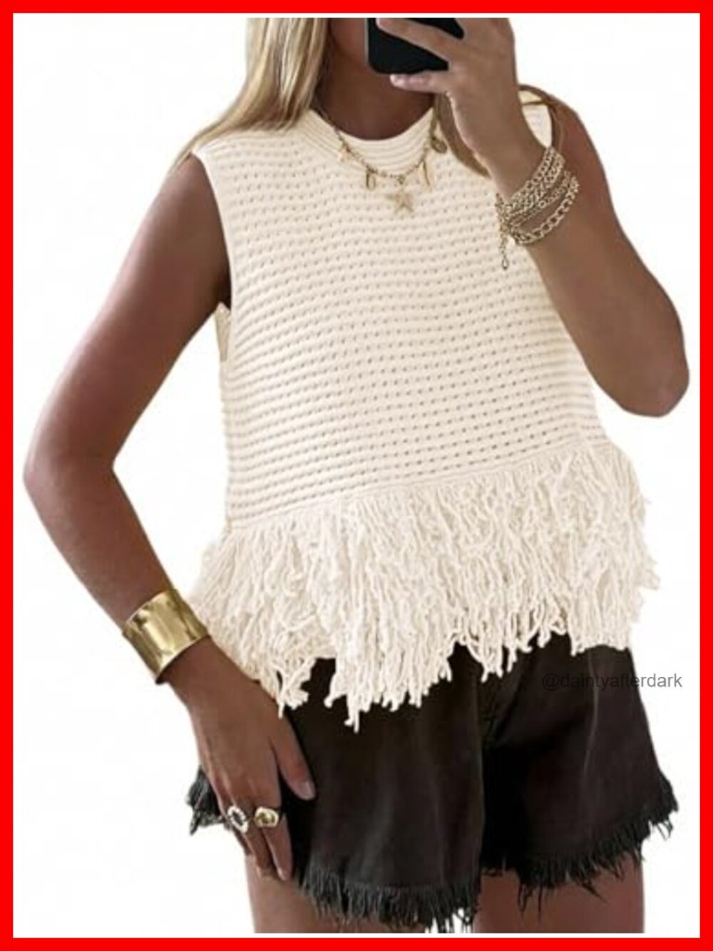 Crochet Crop Tank Top Fringe Boho Summer Sweater Vest Sleeveless